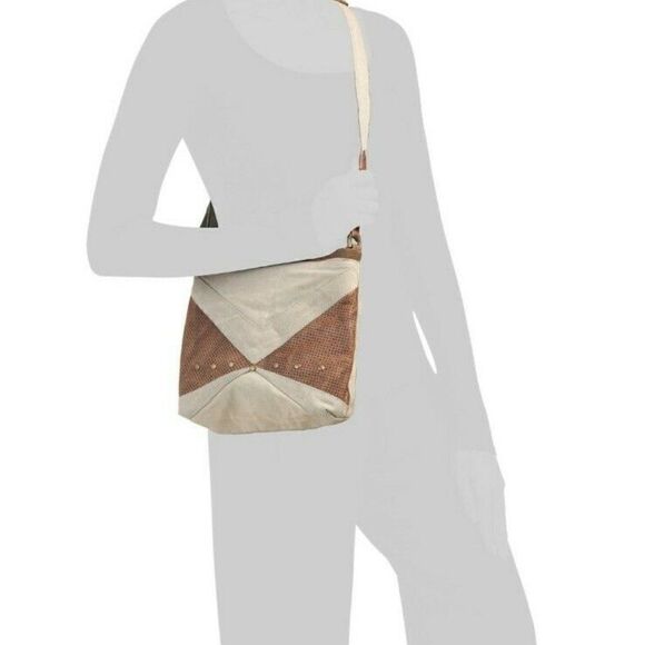 Mona B  Upcycled Canvas and Leather Prism Shoulder Bag Eco Friendly Recycled - Picture 5 of 5